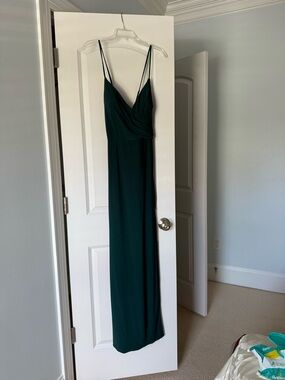 Elegant Forest Green Slip Dress with V-Neck and Criss Cross Back